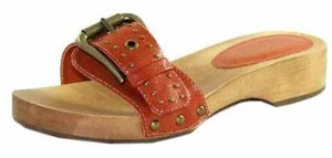 Ladies Peep Toe Clog Mule day Sandals Shoes Womens Flat Low Heel Orange NEW - Picture 1 of 1