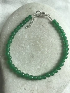 Green Jade 4 mm Beads - Women Bracelet - 925 Sterling Silver - Free UK P&P - Picture 1 of 4