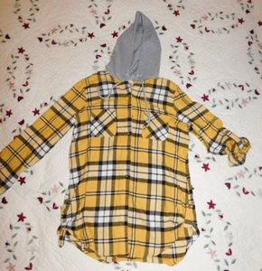 No Boundaries Kids Size M 7-9 Long Roll Sleeve Flannel Plaid Hoodie Button Shirt - Picture 1 of 9