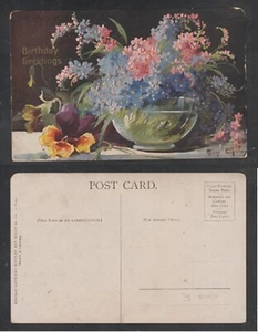 Postal de felicitación de cumpleaños firmada por artista Mary Golay cuenco de flores - Imagen 1 de 3