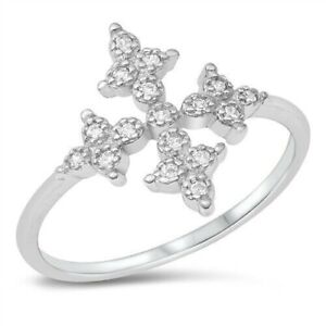 Cross Ring Sterling Silver 925  Rhodium Plated Clear CZ Face Height 17 mm Size 5