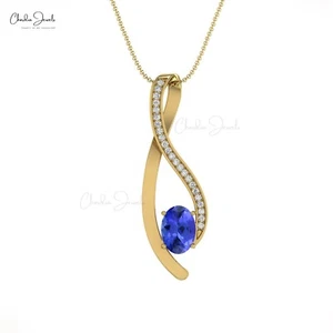 Genuine Tanzanite 6X4mm Overlay Pendant in 14k Solid Gold Diamond Bridal Pendant - Picture 1 of 22