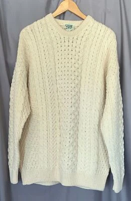 Suéter de pescador tejido con cable Carraig Donn XL de lana hecho en Irlanda usado en excelente estado LS Foto 1 de 4
