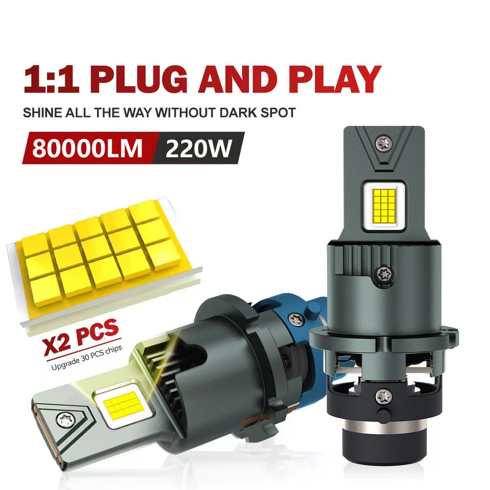D1S D2S D3S D4S LED Headlight Bulb 220W High Low Beam HID Xenon Conversion Kit - Image 1 of 4