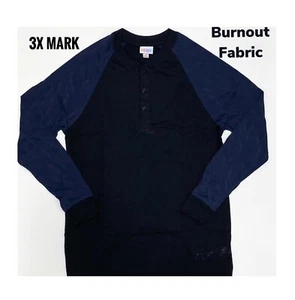 Top 3xl LuLaRoe Mark Henley negro azul marino Burnout se adapta a 26/28 - Imagen 1 de 1