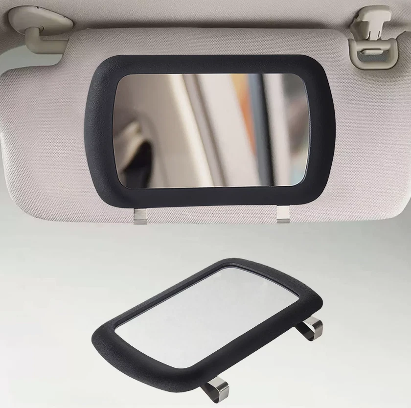 Espejo cosmético negro con clip para parasol de vehículo para automóvil Foto 1 de 4