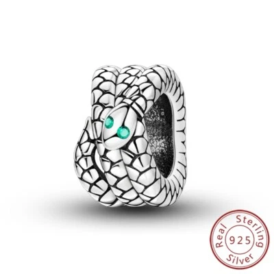 MULA Frauen 925 Sterling Silber Charm Schlange Form CZ Für Armband Halsketten - Bild 1 von 4