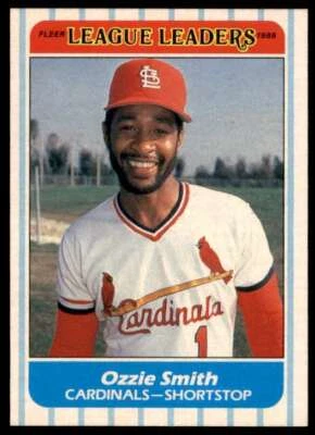 1986 FLEER LEAGUE LEADERS OZZIE SMITH ST. LOUIS CARDINALS #42 OF 44 - Image 1 of 2
