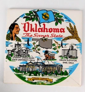 Vintage Retro OKLAHOMA The Sooner State Ceramic Tile Trivet Art Made in England - Picture 1 of 6