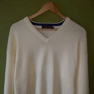 VTG Glenmuir Golf V Neck Jumper Long Sleeve Size M White Cream Grandadcore Uni - Picture 1 of 9