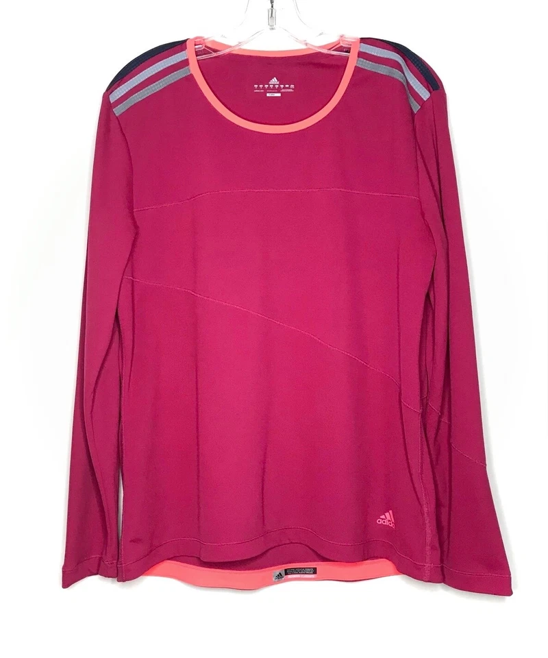 Camiseta de running Adidas Climalite para mujer XL rosa 3 rayas manga larga ligera Foto 1 de 4