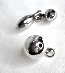 2 Bowling Ball Charms- One Marked JMF Sterling, One Silver Toned w/ Pin