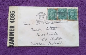 1940 CENSORED POST FROM CANADA TO NOTHERN IRELAND KING GEORGE V ONE CENT STAMPS - Picture 1 of 2