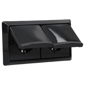 Busch Jaeger Allwetter 44 Set 2x Steckdose Klappdeckel + 2-fach Rahmen Anthrazit - Bild 1 von 4