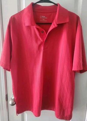 Camisa de golf PGA Tour para hombre talla mediana roja manga corta polo a rayas  Foto 1 de 4