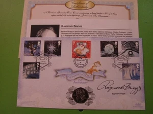 BENHAM COIN COVER CHRISTMAS 2003 IOM 50p SNOWMAN & JAMES SIGNED RAYMOND BRIGGS - Picture 1 of 7