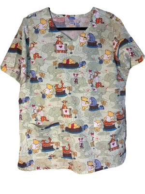 Blusa Médica Disney Winnie The Pooh and Eeyore, Cuello en V Talla Grande Usada en Excelente Condición Foto 1 de 4