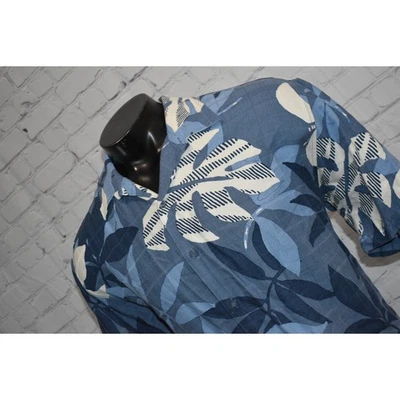 Cubavera 夏威夷衬衫男式 XL 码粘纤蓝色花卉热带设计  — 第 1/4 张图片