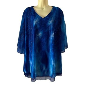 Sese Code Shades of Blue Print Knit Tunic Top Woman's Size 3XL Flowy NWT  - Picture 1 of 10