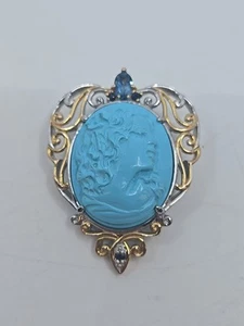 Blue Turquoise Cameo and London Blue Topaz Sterling Silver Ring Size 8 - Picture 1 of 6
