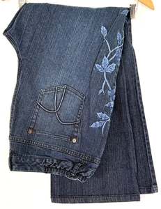 Liz Claiborne Womens Size 18W Jeans Slim Bootcut Blue Embroidered Floral Classic - Picture 1 of 12
