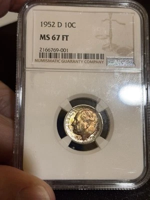1952 D Roosevelt Dime Toned Ngc Ms 67 FT - Image 1 of 3