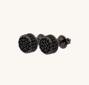 Real Solid 925 Sterling Silver Black CZ Earrings Round Studs 8mm  Men & Women - Picture 1 of 7