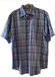 Camisa Peter Millar XL Azul Púrpura Cuadros Manga Corta Botón Delantero Preppy - Imagen 1 de 6