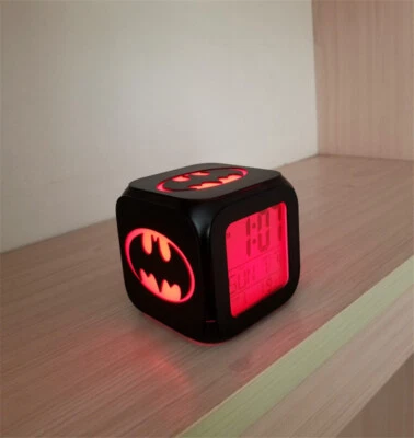 Cute The Batman USB LED Night Light Digital Alarm Clock 7 Colors Kids Room Lamp - Image 1 of 4