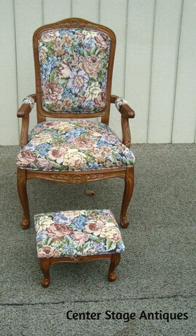 60896 French Country Armchair Chair with Stool Ottoman Cover