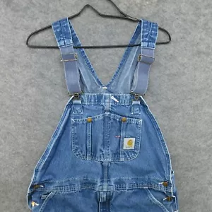 VTG Carhartt Jeans Mens 39x32 Blue Bib Overalls Workwear Denim Bibs Distressed - Picture 1 of 23