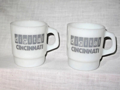 Fire King Mugs Two (2) Rare Vintage DIGITAL CINCINNATI Anchor Hocking Stacking - Image 1 of 4