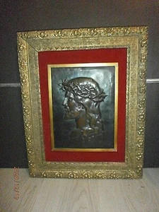 TETE DE CHRIST / BRONZE ENCADRE/SUPERBE ANCIEN CADRE/ DEBUT XXéme/NON SIGNé - Picture 1 of 6