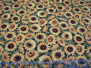 3 Yards Quilt Cotton Fabric - QT Fabrics Fall Splendor Sunflowers Packed Brown
