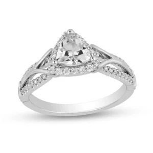 1.24Ct White Trillion Cut Engagement Wedding Halo Ring In Solid 14K White Gold - Picture 1 of 4