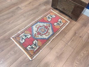 Small Bathroom Rug, Small Vintage Rug, Small Turkish Rug, 1.6 x 3.2 ft - Picture 1 of 10