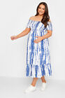 Yours Curve Maternity Blue Tie Dye Shirred Dress