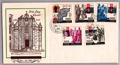MALTA 1966 POSTAL ILLUSTRATED CACHET FDC COVER COMM MULT FRANKING  CANC MALTA - Image 1 of 2