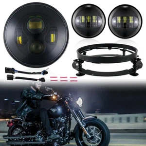 7" LED Headlight 4.5" Foglight Bracket Black For Harley IP65 6000K High Low Beam - Picture 1 of 13