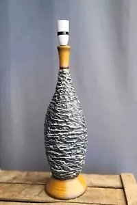 Mid Century Chalkware Tall Lamp Textured Bark Surface Wood Look Elongated Waist - Picture 1 of 14