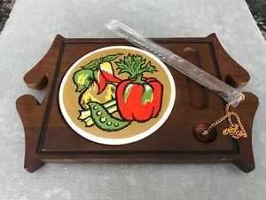 Vintage Cheese Plate Cutting Board Ceramic Tile & Knife -Japan -Retro -MCM - - Picture 1 of 12