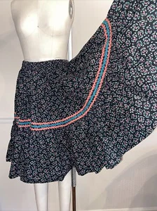 Vintage Black Calico Circle Skirt Ruffle 50s Elastic Waist L-Xl Rockabilly Frida - Picture 1 of 7