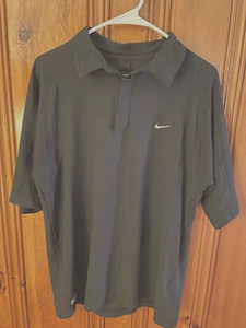 Nike Mens Polo Shirt Size L Black Short Sleeve Performance Hidden Button Closure - Picture 1 of 5