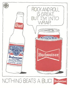 1991 Budweiser: Rock and Roll Is Great Im Into Wrap Vintage Print Ad - Picture 1 of 1