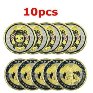 10PC St Michael Police Officer Badge Law Enforcement Protect US Challenge Coins - Picture 1 of 7