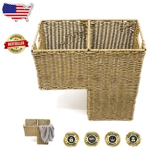 Modern Rectangular Stair Basket - 14.5" Wicker Storage with 2 Compartments - Picture 1 of 3