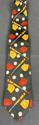 ROBERT TALBOTT baseball bat glove ball print silk solid neck tie 60" x 4" - Image 1 of 3