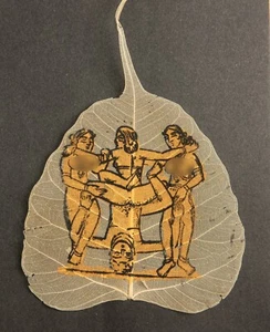 Carte Kamasutra peinture érotique sur feuille de Pipal indienne  # 6771 - Picture 1 of 3