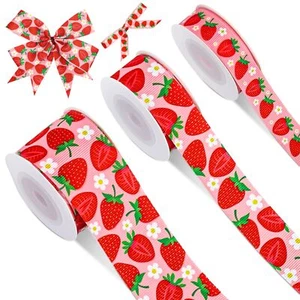 3 Roll Strawberry Grosgrain Ribbon Summer Fruit Ribbon for Wreath Bow Craft G... - Picture 1 of 7