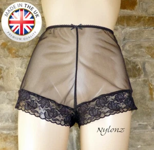 NYLONZ Sheer 100% Nylon FRENCH KNICKERS Panties BLACK Vintage Style Made In UK - Picture 1 of 3